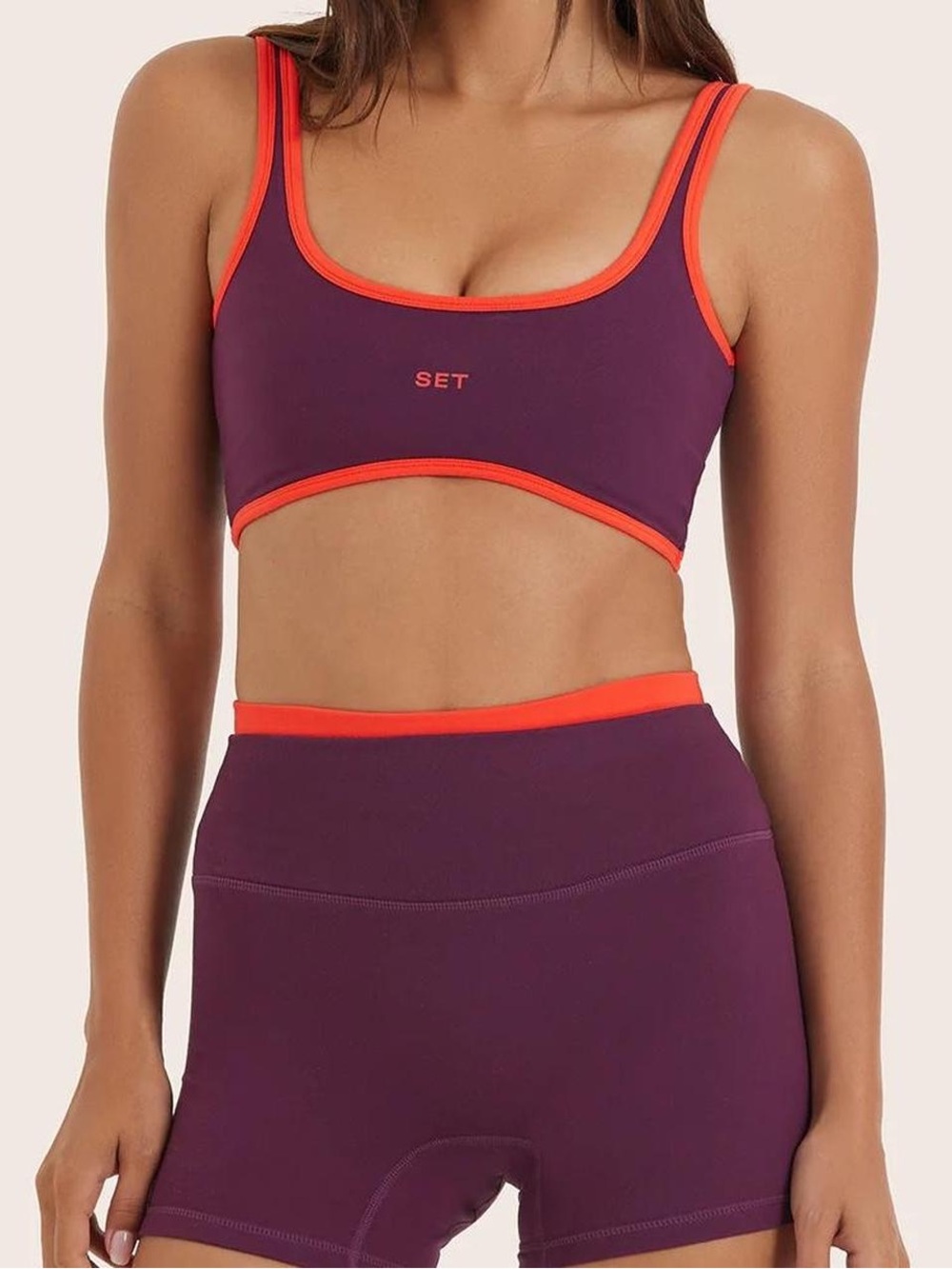 SET Active Purple Sports Bra with Orange Trim